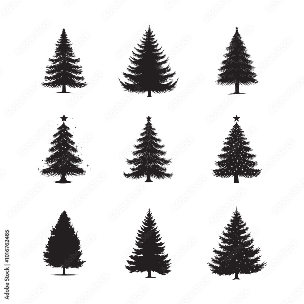Obraz premium vector of black silhouette of Tinsel Tree