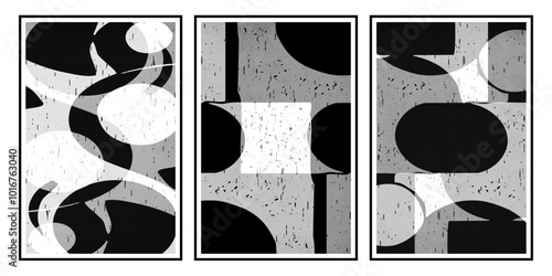Set of 3 Abstract illustration in vintage style. For use in graphics, for wall decor.