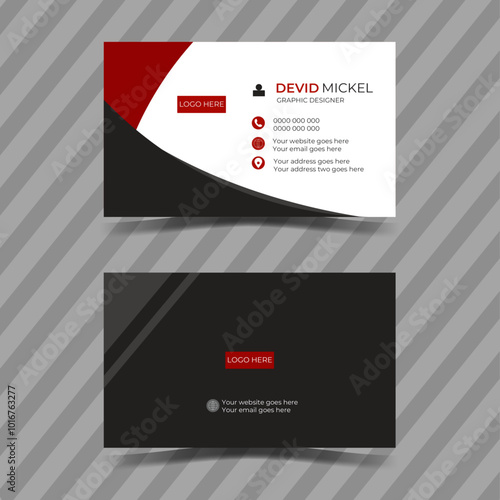 Creative, modern and corporate business card template. Sample text is for display only and may not be included in the end use – add your own text or images. Personal visiting card with company logo. 