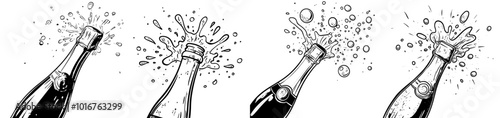 An illustration of a champagne bottle based on a pen and ink drawing converted to a digital format