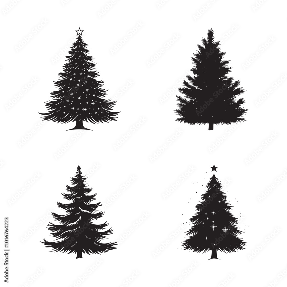 Obraz premium vector of black silhouette of Tinsel Tree