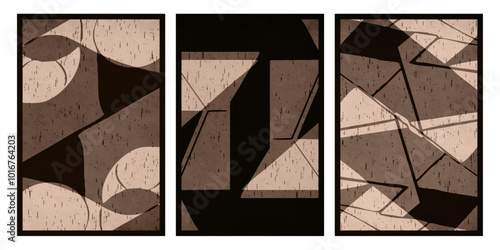 Set of 3 Abstract illustration in vintage style. For use in graphics, for wall decor.