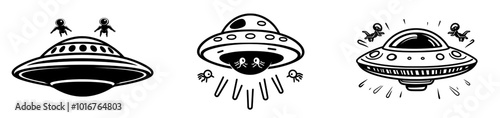 Icon of a UFO - isolated black and white illustration