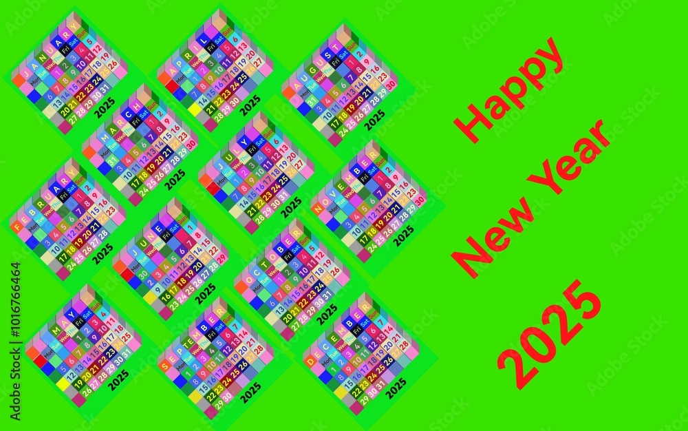 Calendar for the year 2025 using a 3d cube. Vector illustration