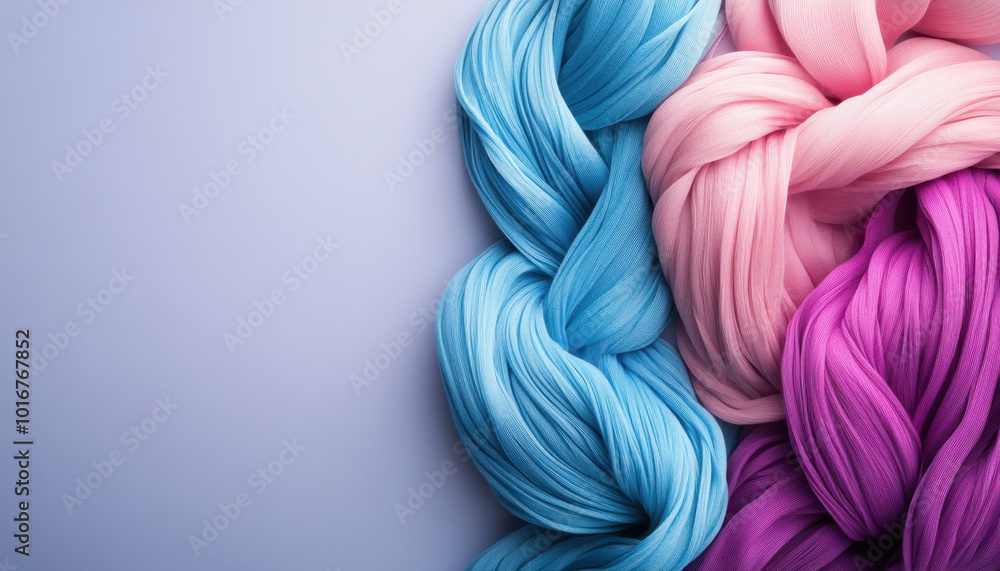 Soft pastel colors of blue, pink, and purple fibers create calming visual. Soft pastel colors of blue, pink, and purple fibers create calming visual.
