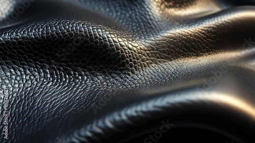 Gently flowing black leather showcasing luxurious texture