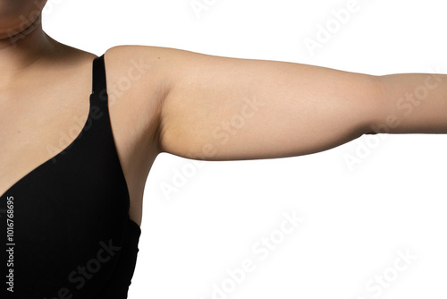 Cellulite And Fat upper arm with excess fat isolated on a white background.