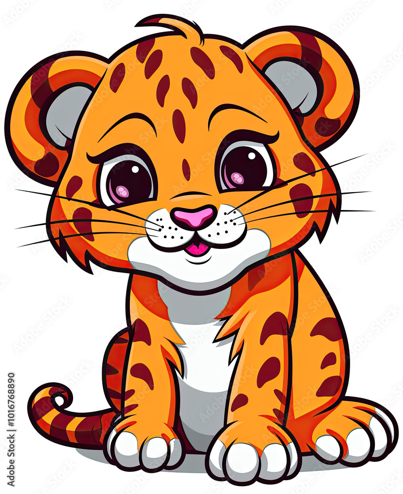 Illustration for children, adorable tiger cub on white background. Illustration for children, adorable tiger cub on white background.