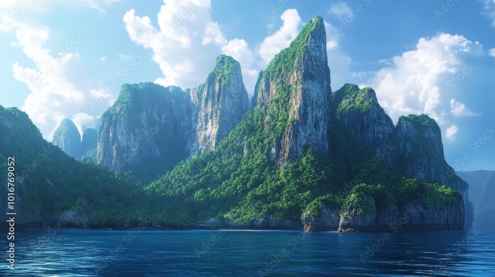 Majestic Limestone Cliffs Rising from a Tropical Sea Majestic Limestone Cliffs Rising from a Tropical Sea