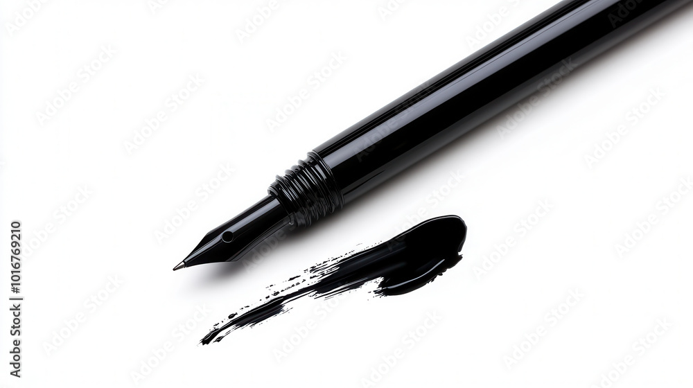 sleek ink pen with smooth black ink stroke on white background. sleek ink pen with smooth black ink stroke on white background.