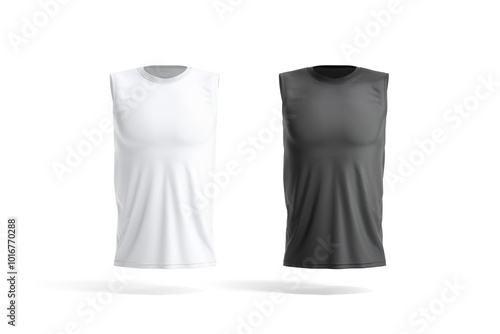 Obraz na plátně Blank black and white sleeveless shirt mockup, front view