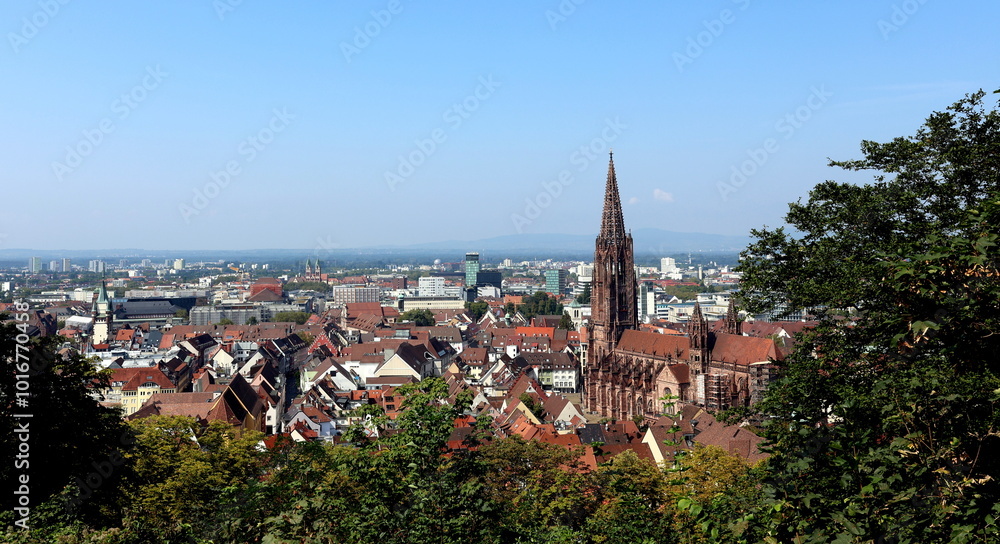 Obraz premium Das Freiburger Münster an einem sonnigen Herbsttag