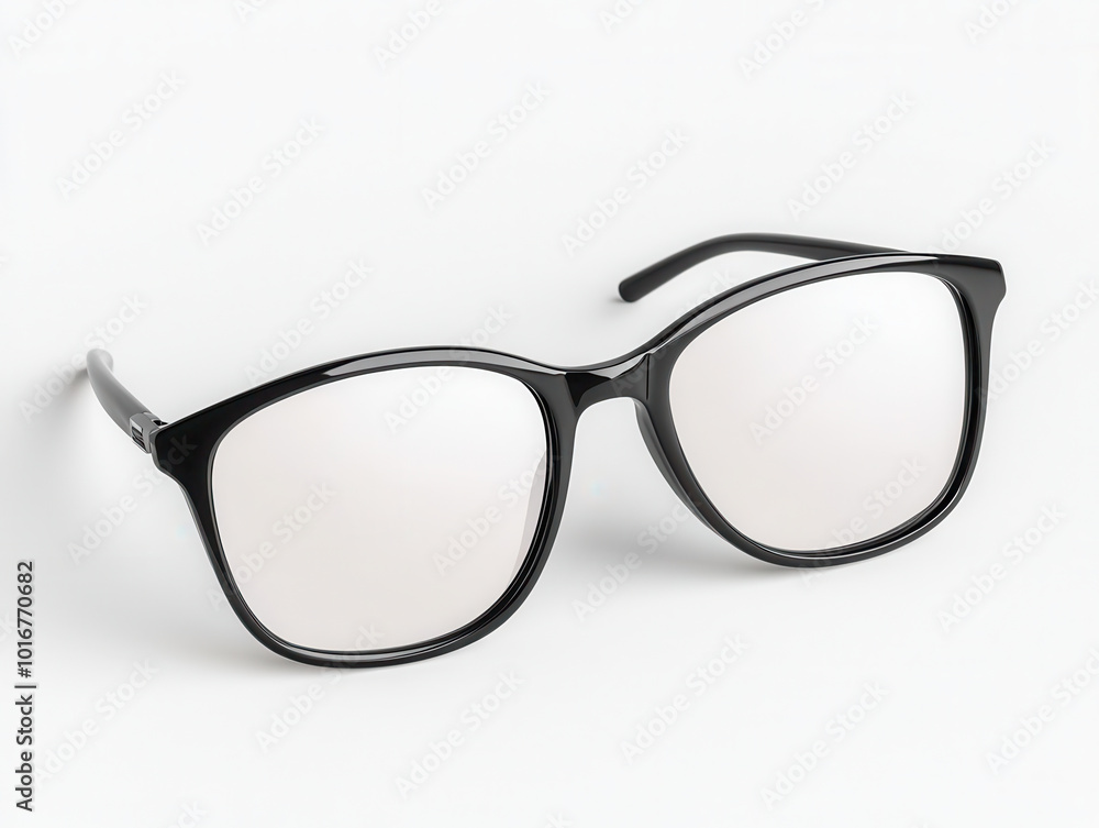Stylish black sunglasses with modern design on white background. Stylish black sunglasses with modern design on white background.