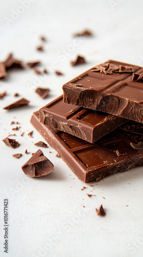Delicious vegan chocolate stacked on white background, perfect for indulgence.
