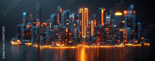 Wallpaper Mural Futuristic city skyline with neon lights on a dark background. Torontodigital.ca