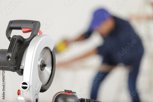 circular saw carpenter using circular saw for wood