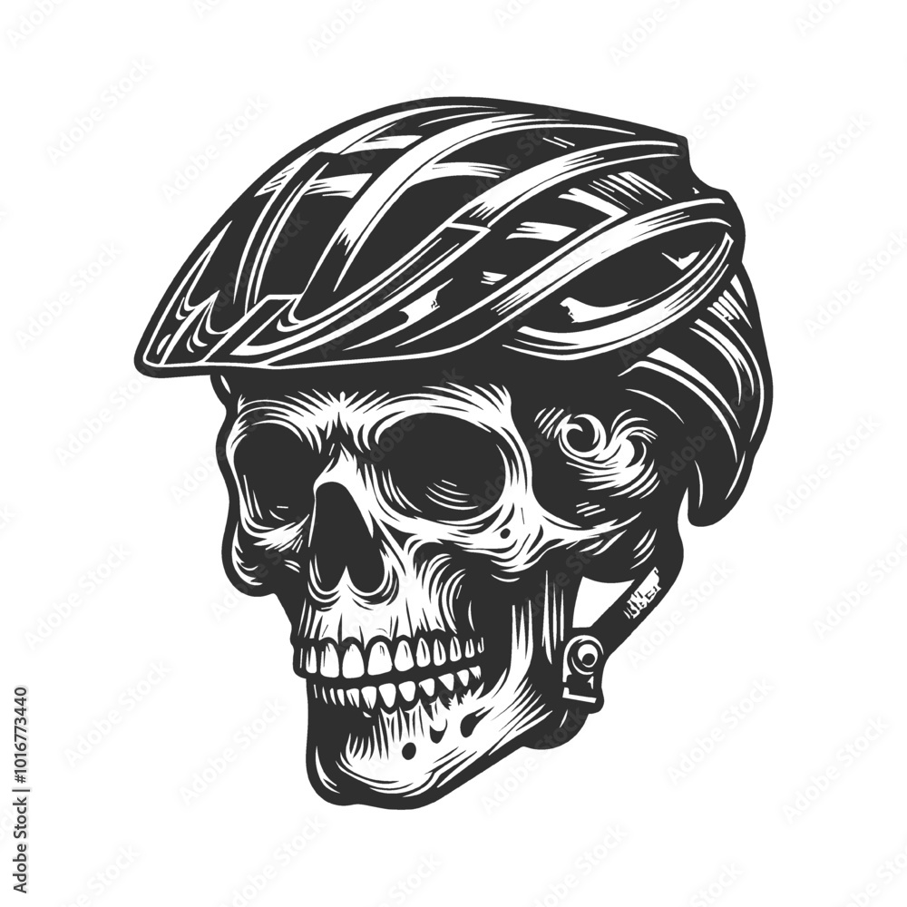 Obraz premium Skull in the bicycle helmet.