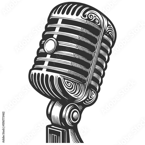 Retro monochrome music microphone concept.