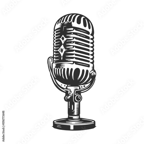 Retro monochrome music microphone concept.
