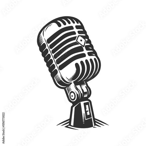 Retro monochrome music microphone concept.