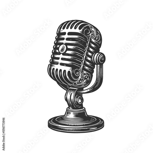Retro monochrome music microphone concept.