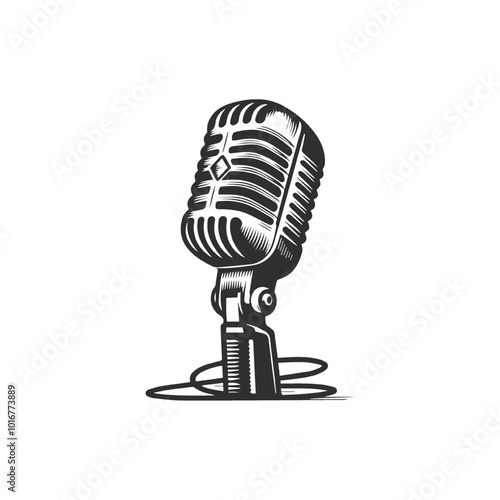 Retro monochrome music microphone concept.