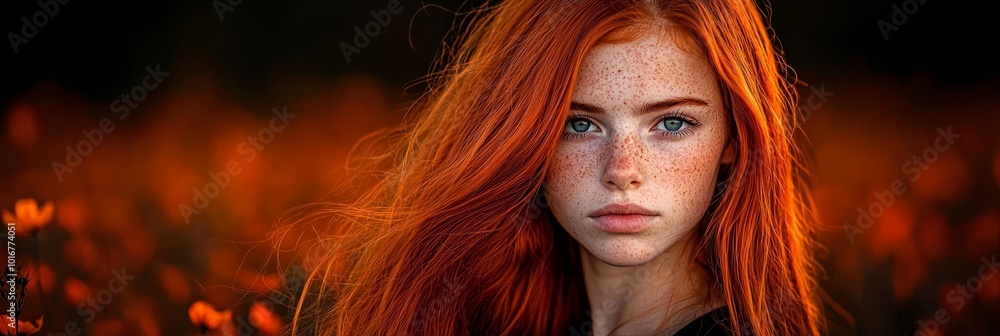 Fototapeta premium A red-haired woman with abundant freckles covering her face and hair