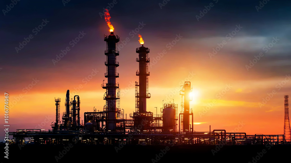 Fototapeta premium Oil refinery at sunset