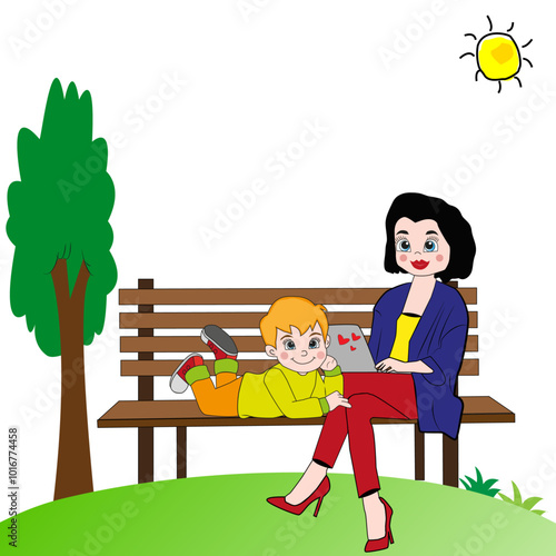 Paisaje de madre con su hijo.