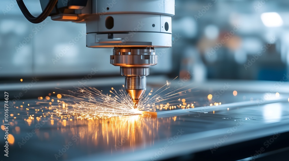 CNC Machine Cutting Metal with Sparks Flying CNC Machine Cutting Metal with Sparks Flying