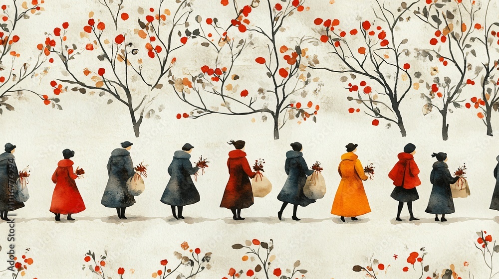 Fototapeta premium Minimalistic Christmas Carolers with Soft Tones