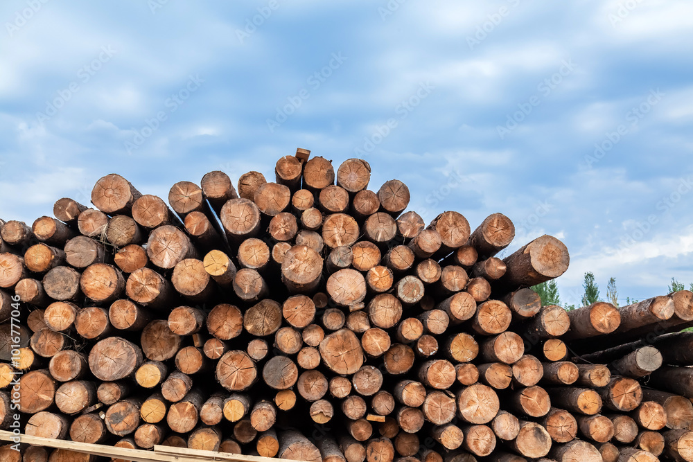 Stack of freshly logged timber in timber yard Stack of freshly logged timber in timber yard