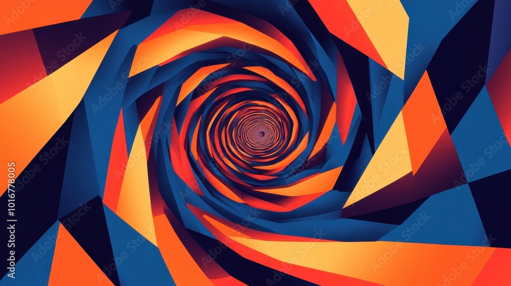 Obraz premium Abstract Geometric Pattern with Spiraling Layers of Orange, Blue, and Black