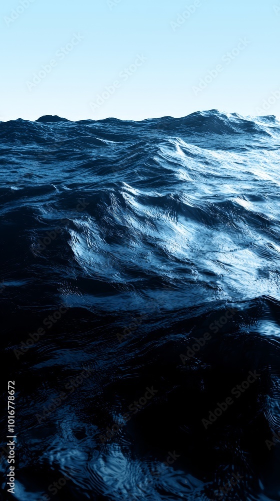 Fototapeta premium A large body of water with foreground waves and background blue sky