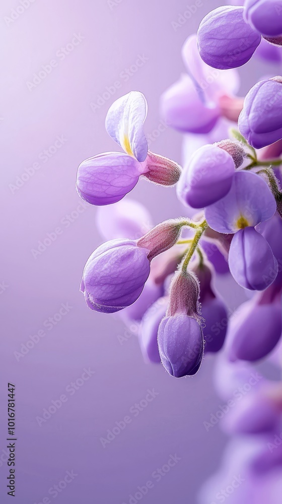 Fototapeta premium A tight shot of numerous purple blooms against a uniform purple backdrop, soft-focused flowers