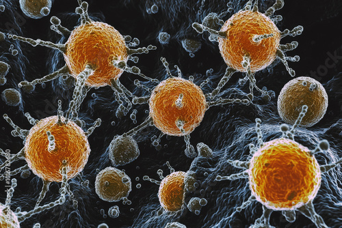 Wallpaper Mural Vivid microscopic image of natural killer cells showcasing their unique structure and function. These immune cells play crucial role in bodys defense against infections and tumors, highlighting Torontodigital.ca