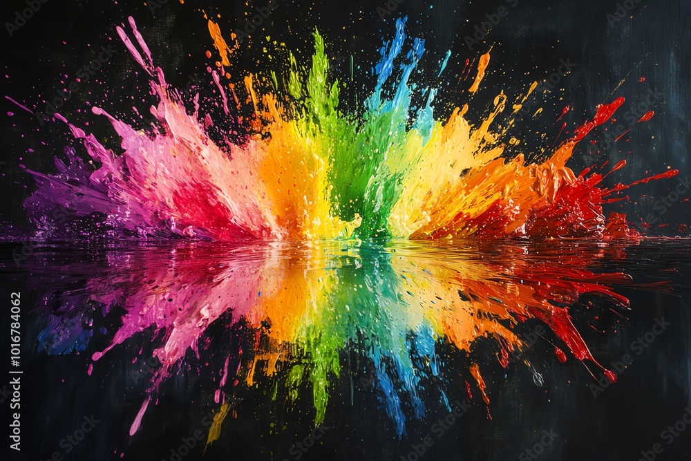 Abstract colorful paint explosion with reflection. Abstract colorful paint explosion with reflection.