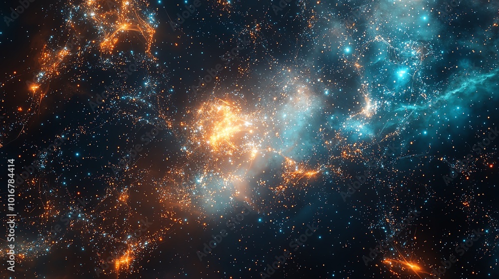 Fototapeta premium Abstract space background with blue and orange nebulae.