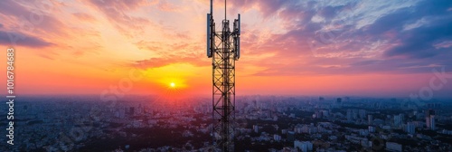Telecommunication tower with cellular antennas for 5g, 4g, 3g mobile internet