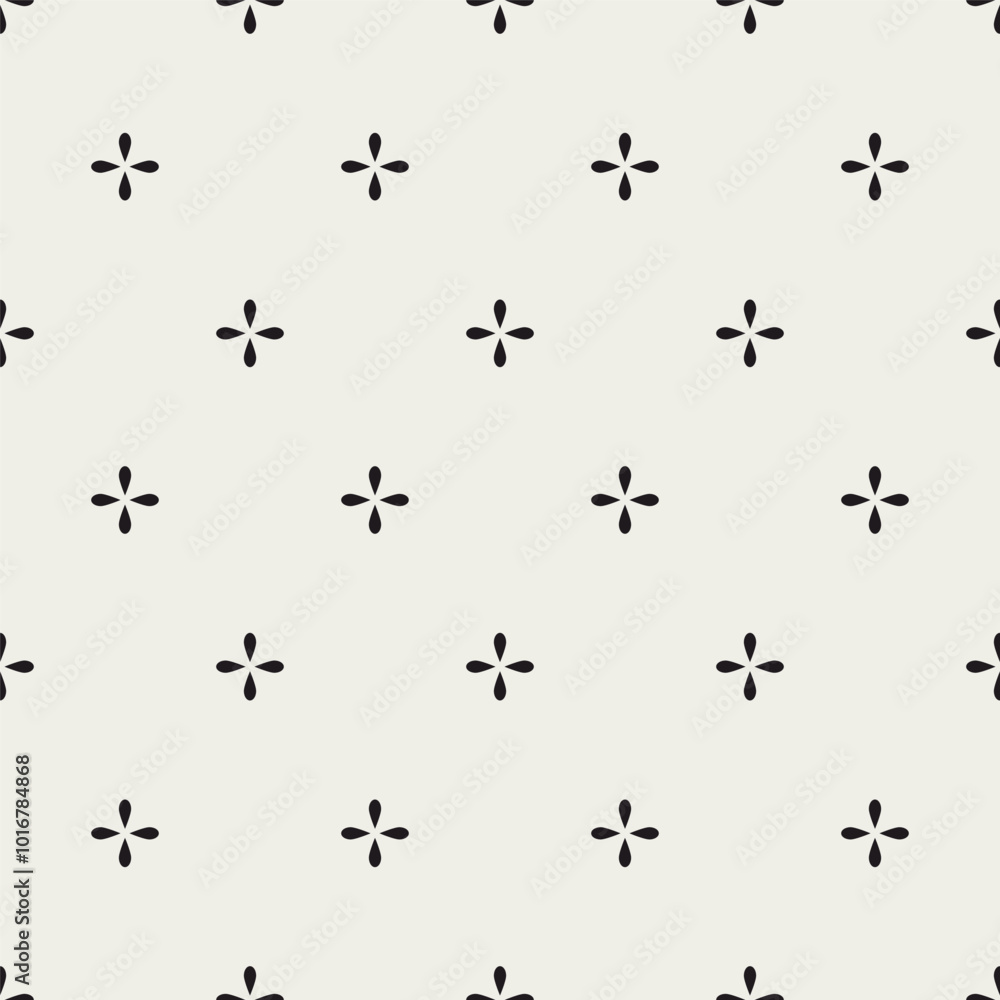 Fototapeta premium Flower seamless pattern. Repeating cute small flowers seamles background. Repeated modern design for prints. Sample texture black and white silhouette graphic shape. Repeat swatch. Vector illustration