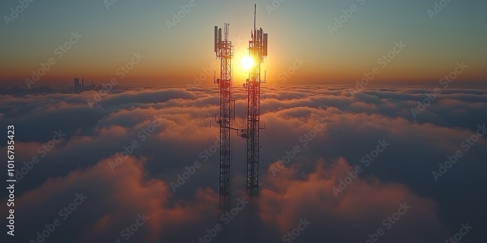 Telecommunication tower with cellular antennas for 5g, 4g, 3g mobile internet Telecommunication tower with cellular antennas for 5g, 4g, 3g mobile internet
