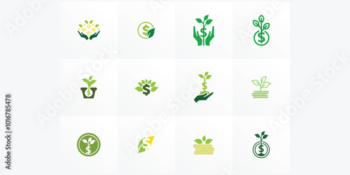 Set of Dollar sprout, Funding logo, Growing money symbol vector illustration