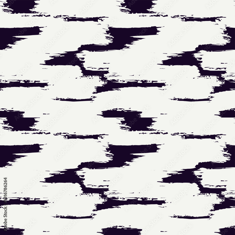 Grunge brush stroke seamless pattern. Organic, natural camouflage texture. Hand drawn black ink, paint smears print. Freehand artistic modern background. Vector handdrawn abstract graphic wallpaper