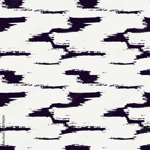Grunge brush stroke seamless pattern. Organic, natural camouflage texture. Hand drawn black ink, paint smears print. Freehand artistic modern background. Vector handdrawn abstract graphic wallpaper
