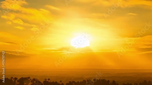 breathtaking timelapse of sunset sunrise asbright sun transitions yellow sky casting stunning colors landscape perfect social media sharing capturing beauty nature 4K beautiful majestic silhouette photo