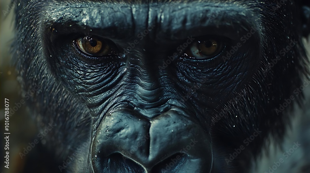 Close Up of Gorilla Face with Intense Gaze Close Up of Gorilla Face with Intense Gaze