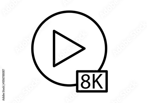 Icono negro de vídeo de calidad 8K