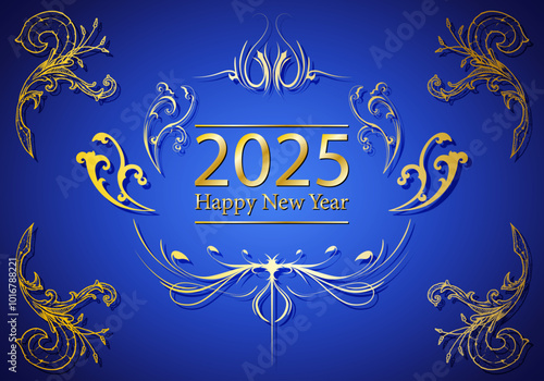 Felicitación elegante de año nuevo, navidad y 2025 con elementos dorados