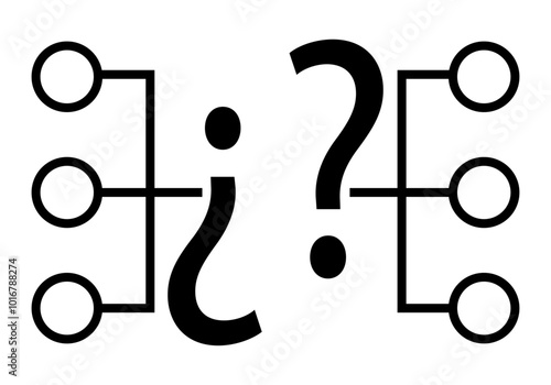 Icono negro de interrogaciones con varias opciones