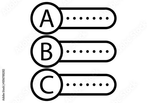 Icono negro de varias opciones a, b o c